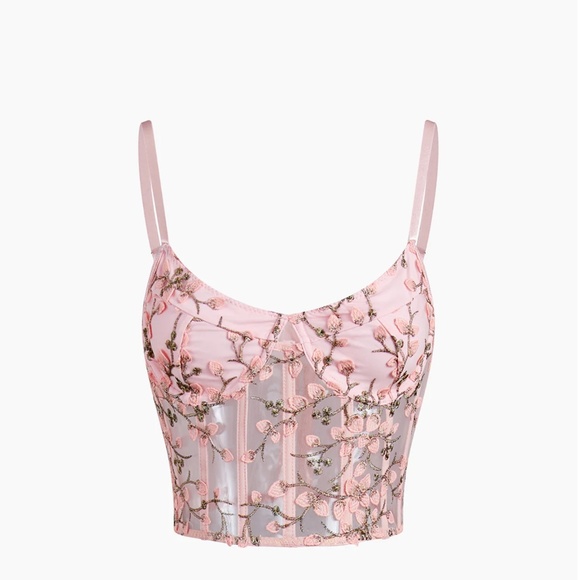 Commense Cherry Blossoms Mesh Crop Corset - Picture 1 of 2
